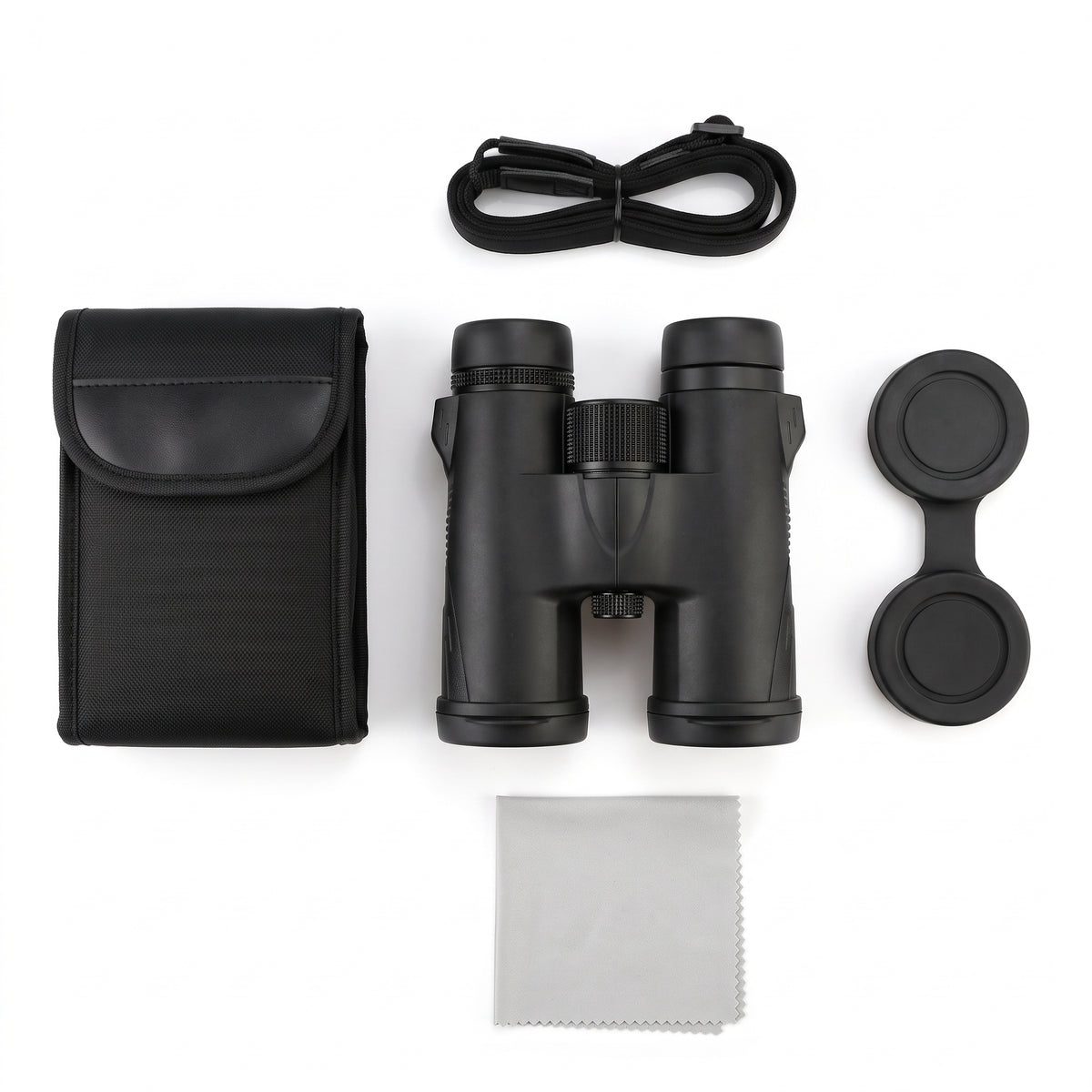 Contenu du colis : jumelles 8x42 Sentier, étui, courroie, caches, chiffon